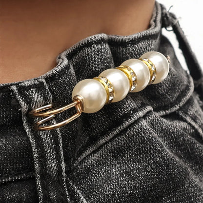 6pc Pearl Brooches Set Waist Buckle Cardigan Jeans Button Brooch Pins Women Sweater Coat Anti Fall Pearls Clothes Pin Decoration