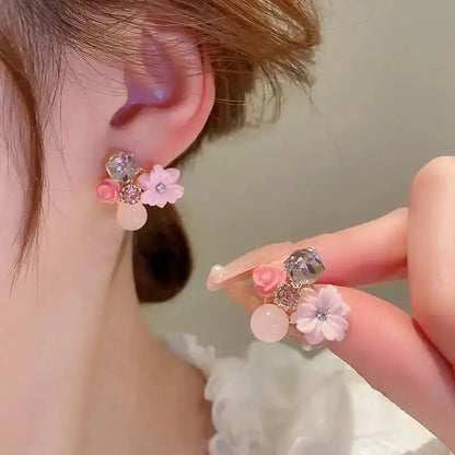 925 Silver Needle Korean Fashion Crystal Flower Earrings For Women Jewelry 2026 Trending  Women's French Pearl Earrings z40