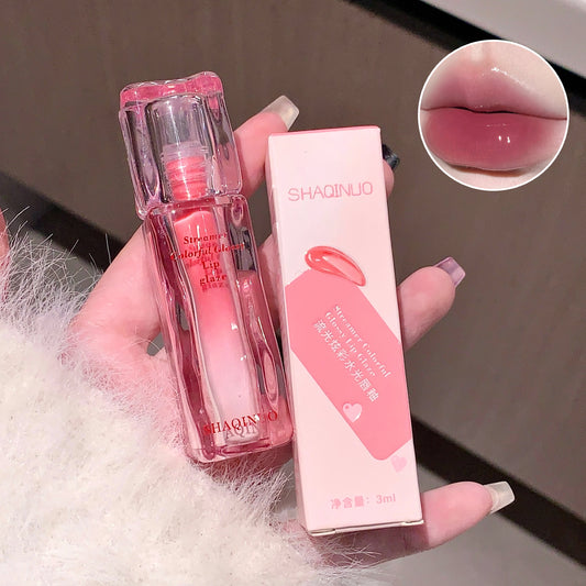 SHAQINUO Streamer Colorful Water Gloss Lip Glaze Mirror Water Gloss Moisturizing Lip Plumping Color Whitening