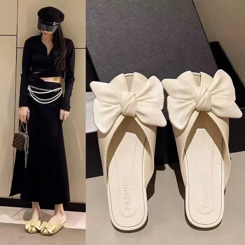 Comfortable Butterfly Knot Head Cover Sandals for Women Walking Date Wear Resistant Simple Stylish PVC Material Slippers