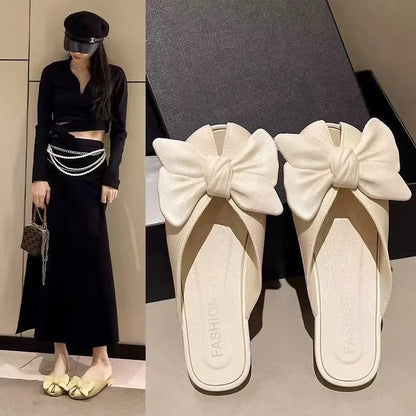Comfortable Butterfly Knot Head Cover Sandals for Women Walking Date Wear Resistant Simple Stylish PVC Material Slippers