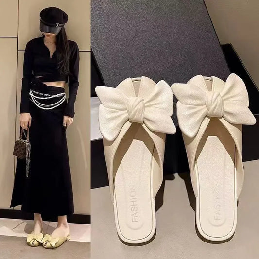 Comfortable Butterfly Knot Head Cover Sandals for Women Walking Date Wear Resistant Simple Stylish PVC Material Slippers