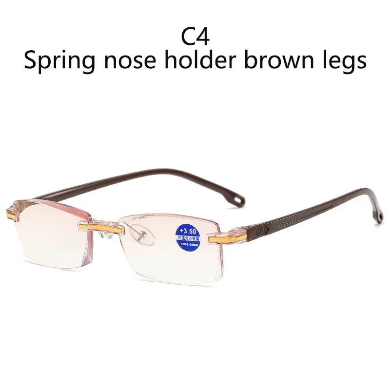 Diopter +1.0 +1.5 +2.0 +2.5 +3.5 +4.0 Frameless Anti-blue Light Reading Glasses Women Men Ladies Presbyopia Eyewear Frames