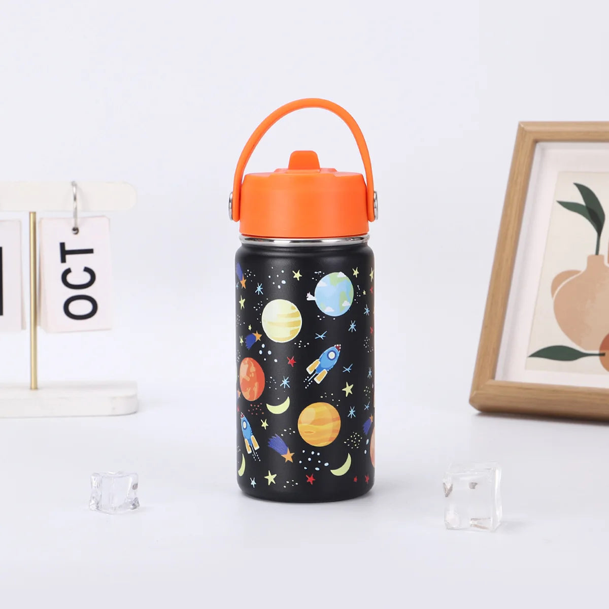 12oz Kids Water Bottle Cartoon Animal Children's Cup With Straw Stainless Steel Vacuum Flacks Thermos Bottle Thermal Mug Cups