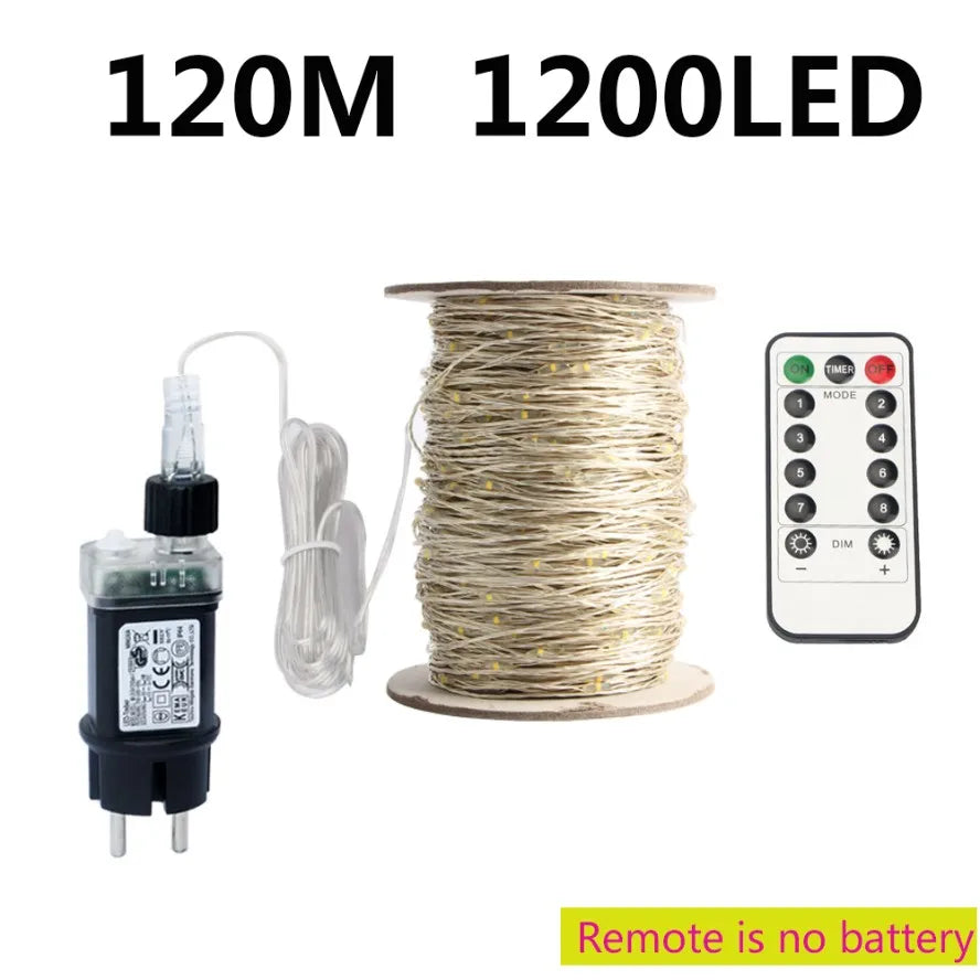 50M/120M LED String Lights Silver Wire Fairy Lights Christmas Garland For Street Patio Tree Garden Camping Party Decor