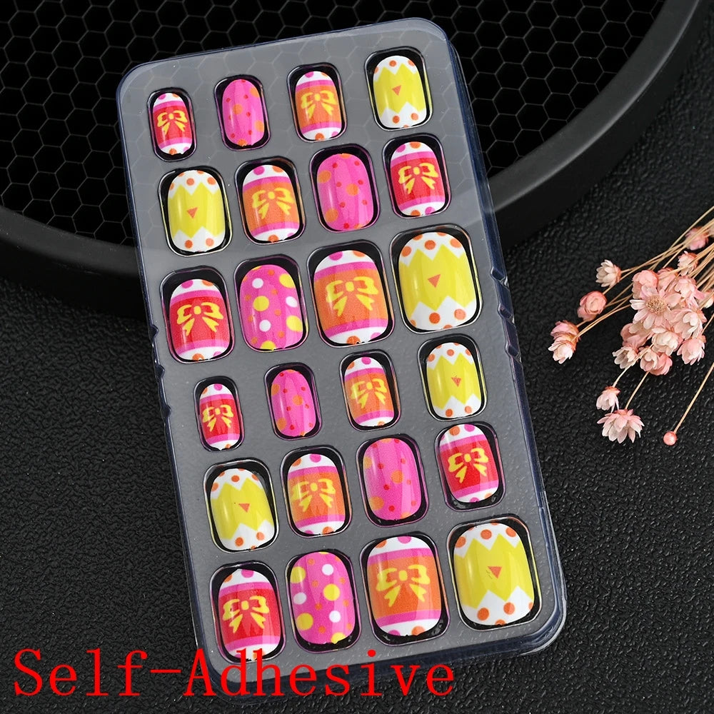12pcs Cute Kids Dress-Up Fake Nail Girls Press on Nails Princess Pretend Play Toy Nail Tips Self-adhesive Children False Nails *