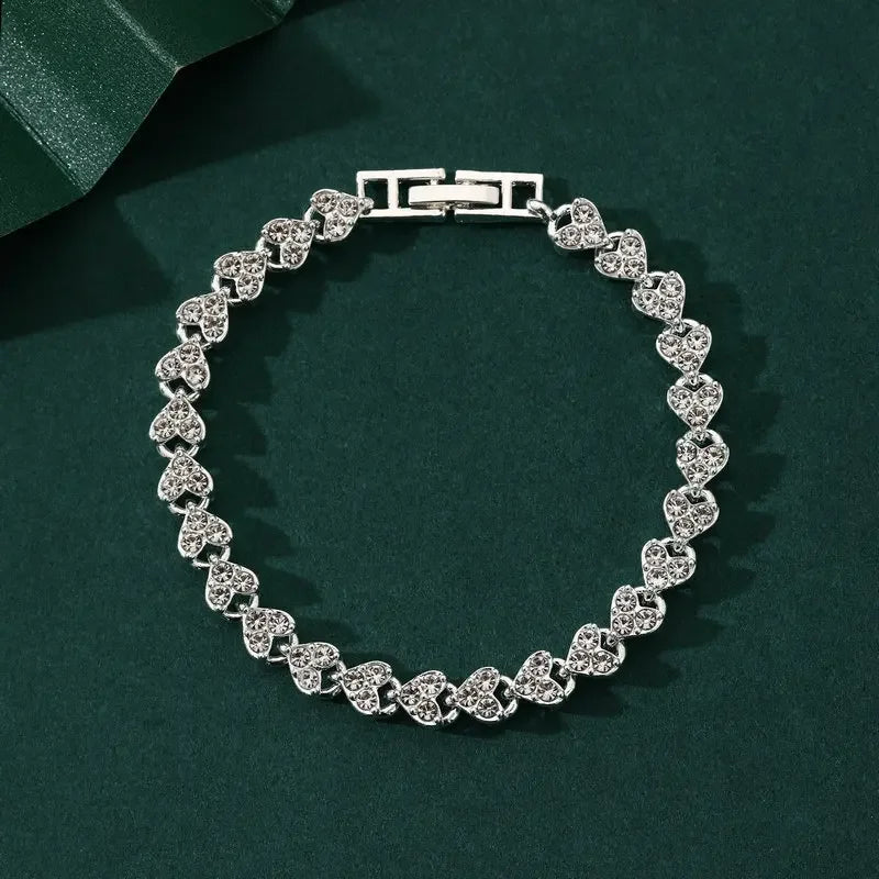 Charm Delicated Crystal Heart Tennis Bracelet for Women Rhinestone Paved Handmade Bracelet Wedding Anniversary Gift Jewelry