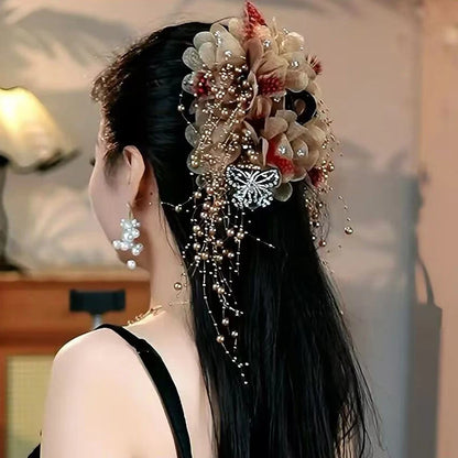 1PC Fashion Feather Butterfly Flower Pearl Tassel Hair Clip Women Shark Ponytail Clip Headdress Hair Accessories