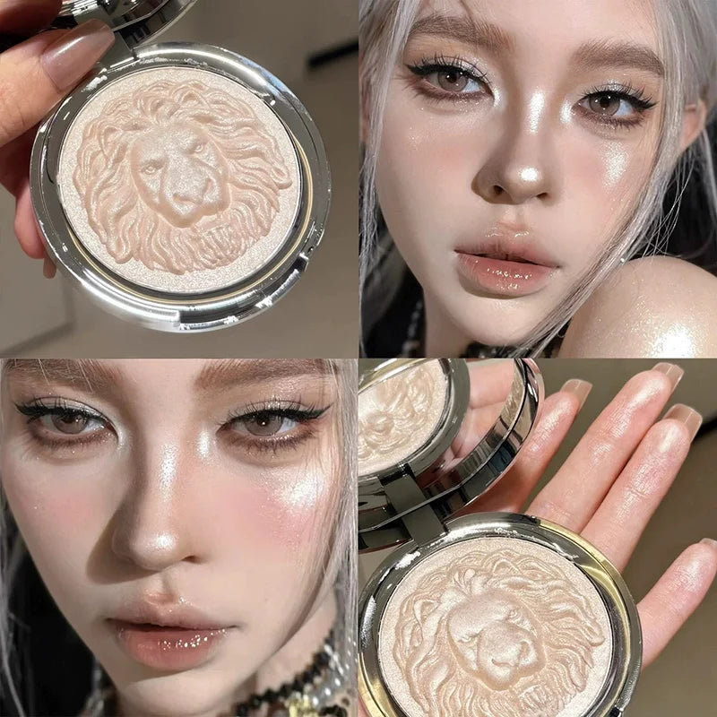 Three-Color Lion Facial Contour Highlighter Powder Makeup Palette Pearl White Shimmer Atmosphere Potato Puree Highlighter Plate