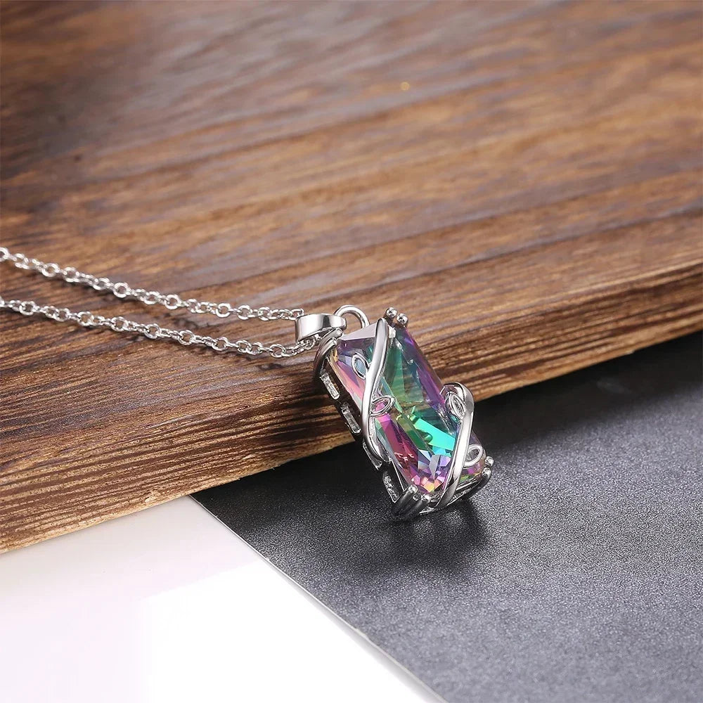 2026 Multicolored Rectangular Stone Ring/Necklace Set Novel Design Anniversary Party Women Jewelry Factory Direct Selling