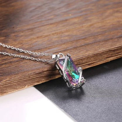 2026 Multicolored Rectangular Stone Ring/Necklace Set Novel Design Anniversary Party Women Jewelry Factory Direct Selling