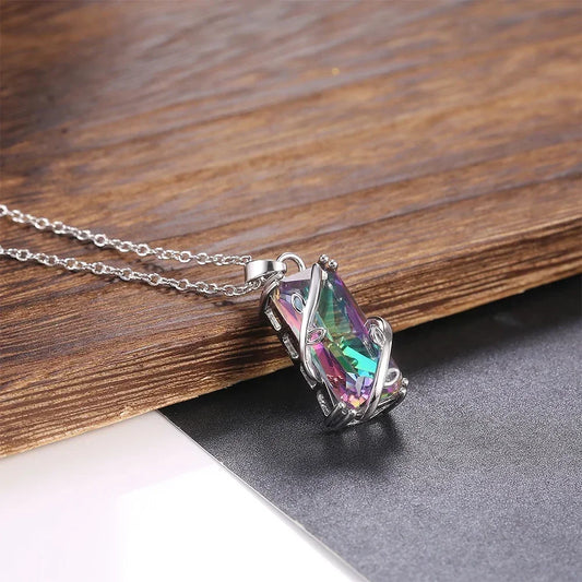 2026 Multicolored Rectangular Stone Ring/Necklace Set Novel Design Anniversary Party Women Jewelry Factory Direct Selling