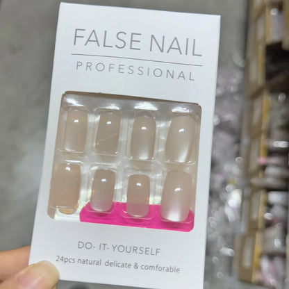 24Pcs Short Christmas Red Cat Eye False Nail Tips Glossy Simple Nude Cat Eye Design Press on nails New Year Wearable Fake Nails*