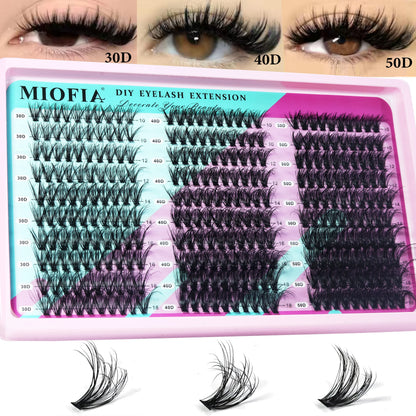 MIOFIA Lashes Cluster Natural Fluffy Volume Individual Eyelash 60D 80D 100D Thick Cat Eye Lashes Mixed Tray DIY Lash Extension