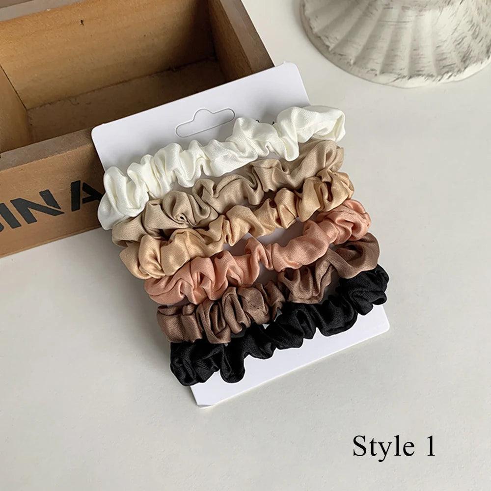 3/6Pcs/Set Silk Hair Scrunchies Elastic Hair Bands Women Elegant Headwear Hair Ties Ponytail Holder Sweet Hair Rope Rubber Bands