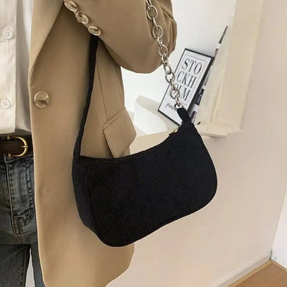 Solid Color Simple Corduroy Bag Women's Spring/Summer New Western Style Shoulder Small Square Bag Popular Fashion Underarm Bag