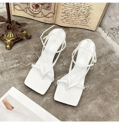 Fashion Women Sandals Luxury Sexy Shallow Mouth Heeled Sandals Square Toe Lightweight High Heels Women Shoes Sandalias De Mujer