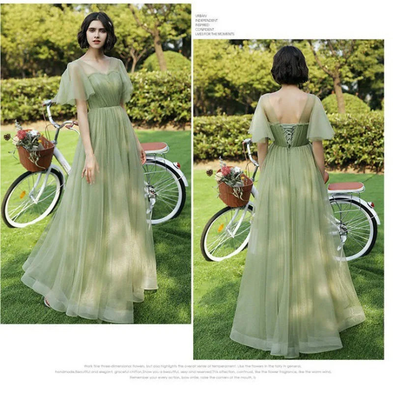 Elegant Green Tulle Bridesmaid Dress Women's Off Shoulder A-Line Evening Gowns Elegant Wedding Party Guest Long Dresses