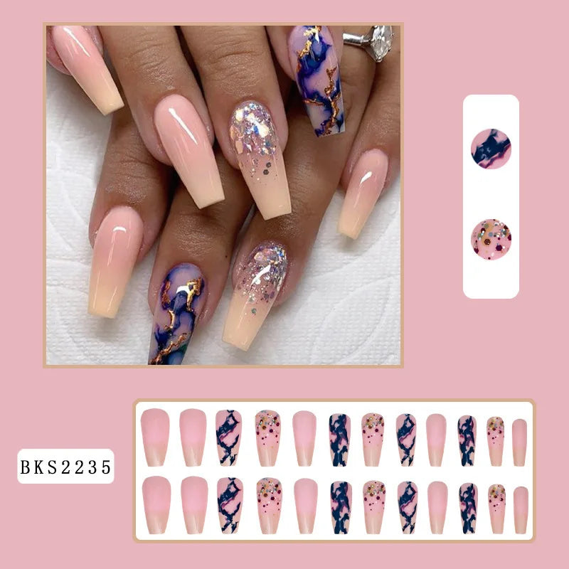 24Pcs Press on Fake Nails Short Medium French Acrylic Full Cover False Nail With Glue Kit Mini File Manicure for Women and Girls