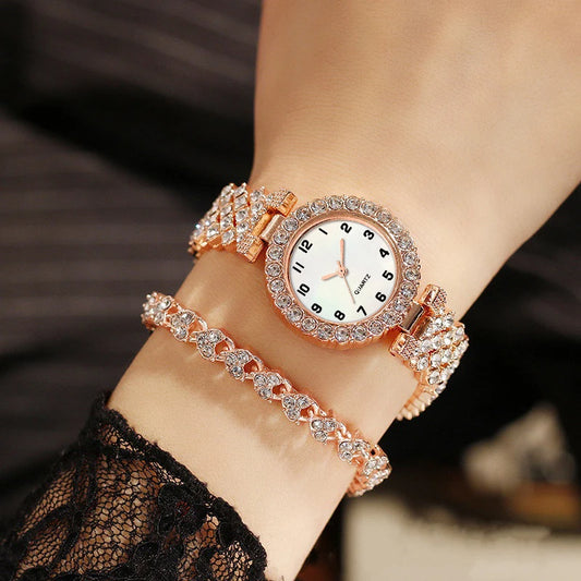 2PCS Luxury Rhinestone Women Watches Fashion Bracelet Strap Ladies Quartz Watch Set Relogio Feminino Reloj Mujer