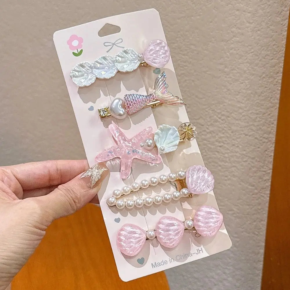 5Pcs/Set Trendy Sweet Galaxy Pink Hair Clips Cool Shiny Heart Shape Hairpins Star Pentagram Rhinestone Barrettes Women Girls