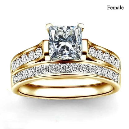 Fashion Couple Rings Romantic Women Rhinestones CZ Rings Set Trendy Men Stainless Steel Zircon Stone Rings Wedding Band Jewelry
