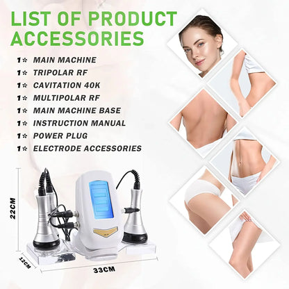 3 in 1 Tool 40K Cavitation Ultrasonic Body Slimming Machine Multi-Polar Frequency Anti-Wrinkle Rejuvenation Skin Lift Tighten