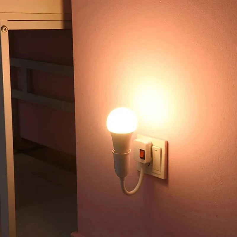 1PC EU Plug E27 Direct Plug In Swivel Head E27 Socket Bulb Holder With Switch LED Table Lamp Stainless Steel Hose Steering Lever