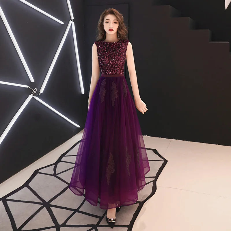 Luxury dark purple Fashion lady girl lady women prom performance bridesmaid dress princess party gown