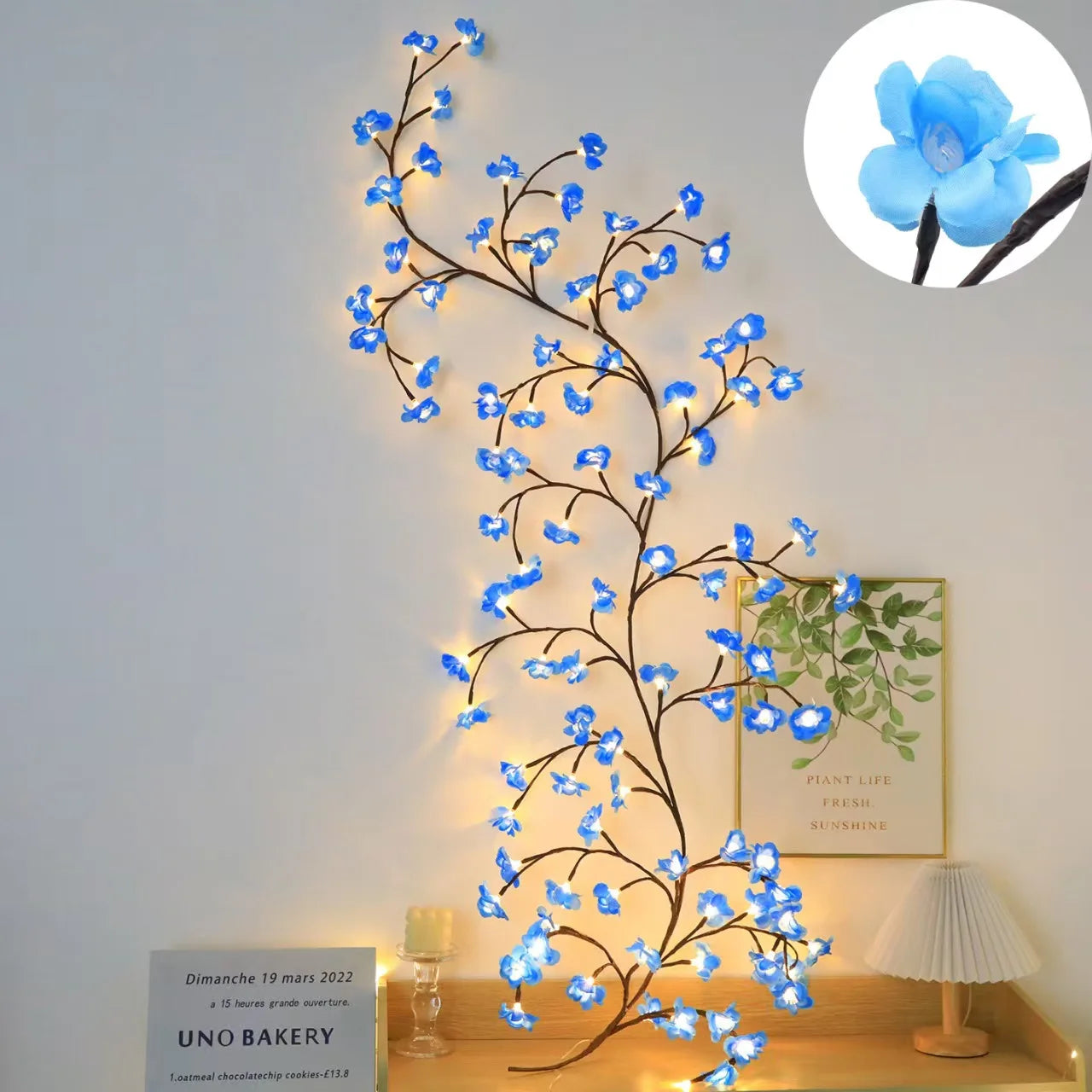 Cherry LED Tree Branch Lights 8 Modes USB Powered Cherry Blossom Branch Decoration Night Lights for Indoor Home Walls and Doors