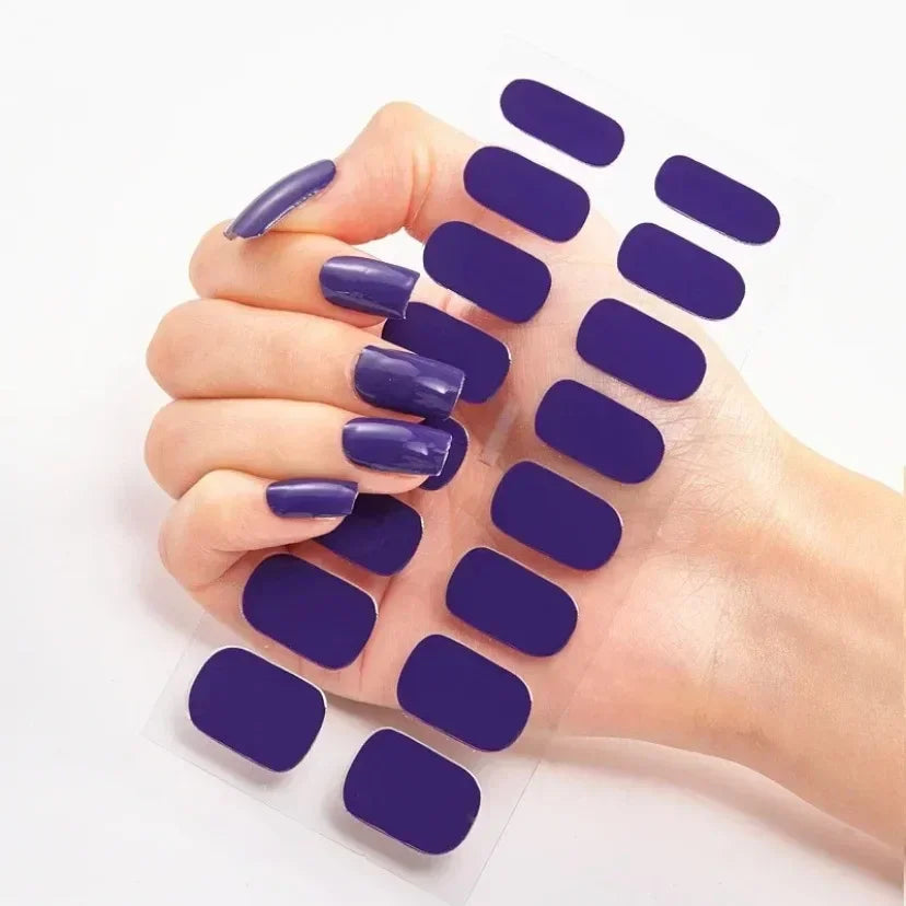Semi Cured Gel Nail Sticker Pure Color UV LED Lamp Covered Waterproof Full Adhesive Long Self Nail Decals Manicure Lasting