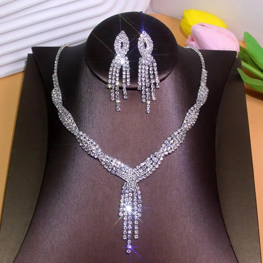 Necklace Earrings Set 2024 Rhinestone Tassel Earrings Necklace Combo Wedding Jewelry Bride Dangle Earrings Necklaces Party Jewel