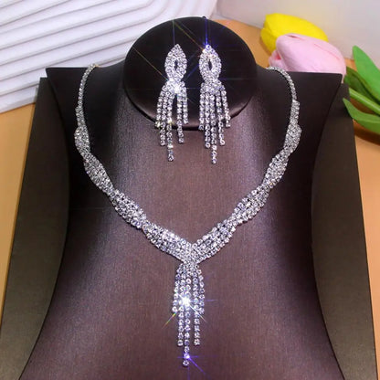 Necklace Earrings Set 2024 Rhinestone Tassel Earrings Necklace Combo Wedding Jewelry Bride Dangle Earrings Necklaces Party Jewel