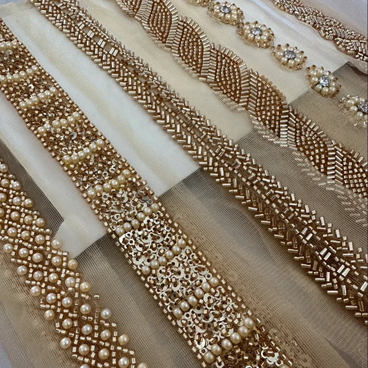 90cm Pearl Beaded Lace Trim Ribbon Garment Decoration Applique Trimming Gold Sequin Tape DIY Sewing Fabric Material Accessories