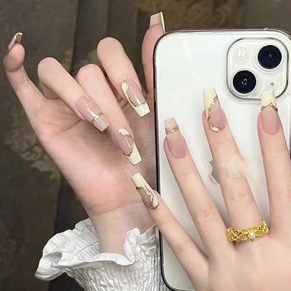 24Pcs/Box Charming Pink Flame Short Detachable Finished Fingernails Ballet Wearable Fake Nails press on Square Head Full Cover