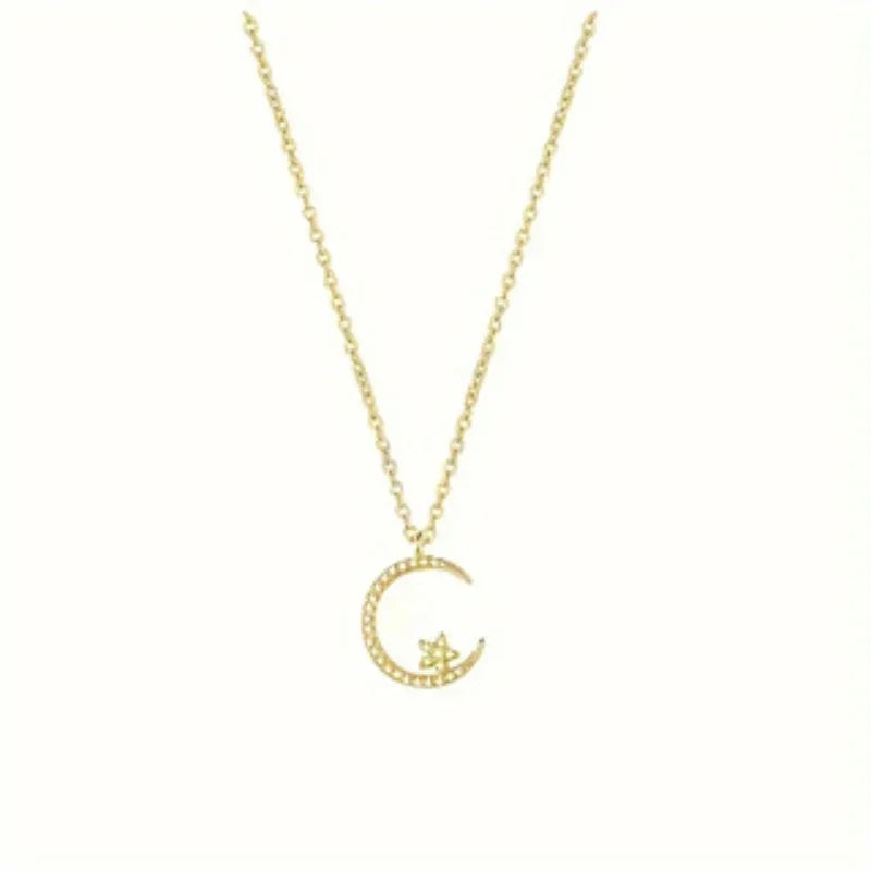 Shiny Star Moon Pendant Necklace, Women's Sparkling Exquisite Clavicle Chain, Unique Design Luxury Jewelry Gift for Girlfriend