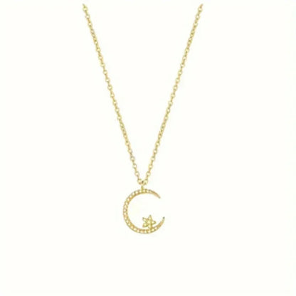 Shiny Star Moon Pendant Necklace, Women's Sparkling Exquisite Clavicle Chain, Unique Design Luxury Jewelry Gift for Girlfriend