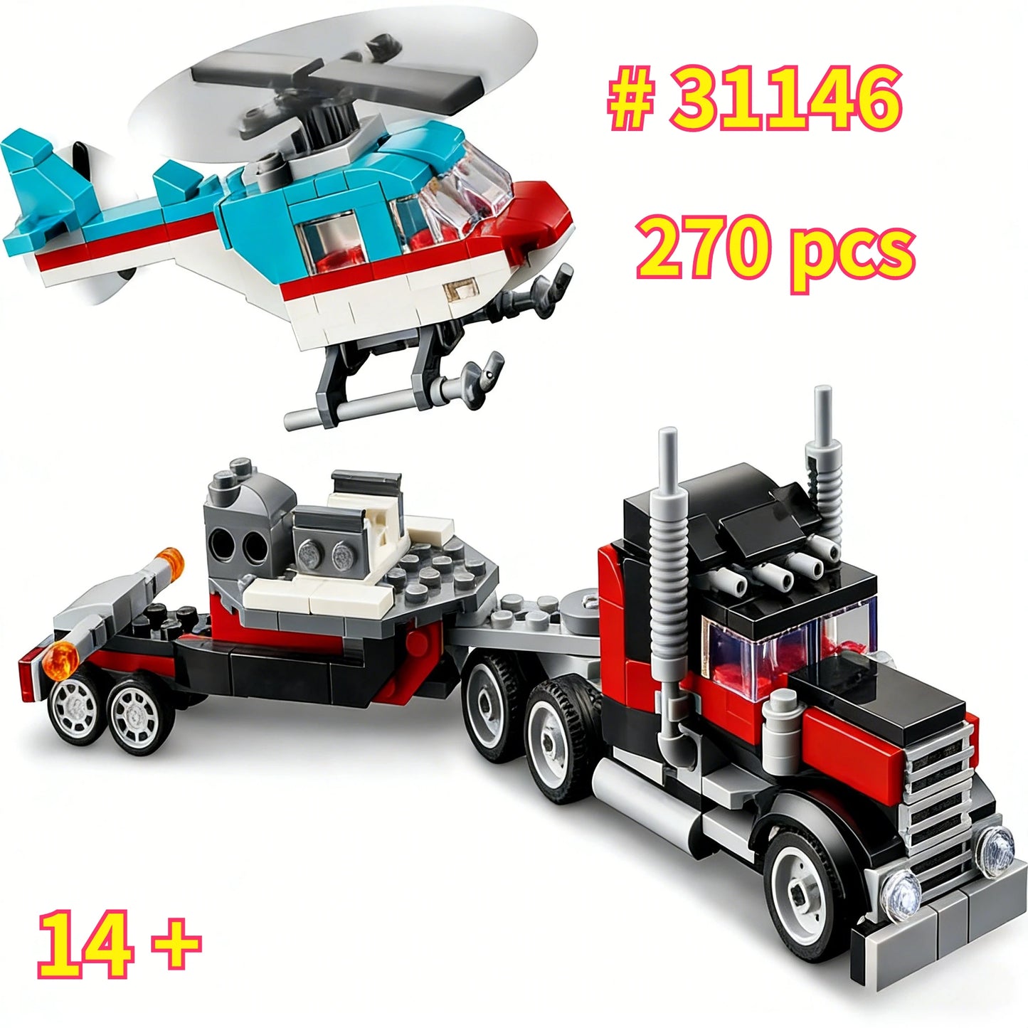 Helicopter Flatbed Transporter 31146 Building Blocks Sets Suitable for Birthday Gifts Compatible with Legoed Particles，270pcs.