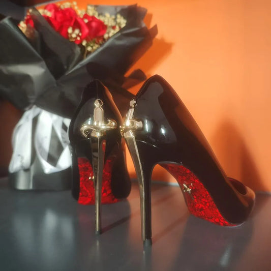Metallic Dagger High Heel Pointed Toe Women's Shoes Ultra-Finch Skin Printed Red Bottom Comfortable Wear Ultra High Heels
