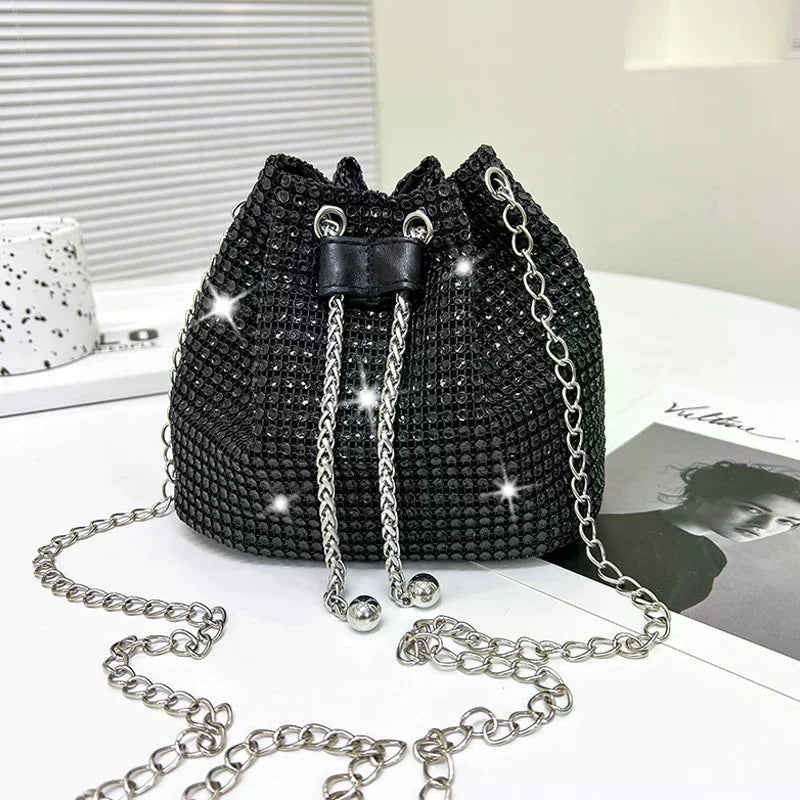 Sophisticated Rhinestone Bucket Bag; High Fashion Versatile Chain Shoulder Bag Designed For Women.
