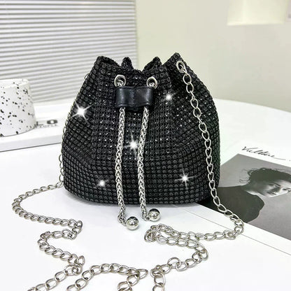 Sophisticated Rhinestone Bucket Bag; High Fashion Versatile Chain Shoulder Bag Designed For Women.