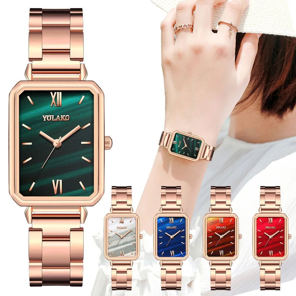 Women's Fashion Square Green Classic Wrist Retro Small Wristwatch Casual Quartz Watch For Lady