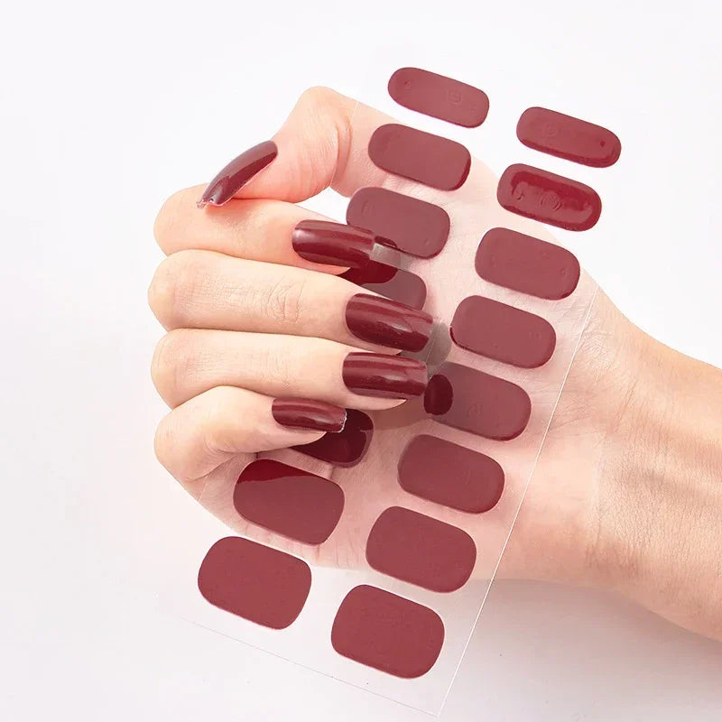 Semi Cured Gel Nail Sticker Pure Color UV LED Lamp Covered Waterproof Full Adhesive Long Self Nail Decals Manicure Lasting