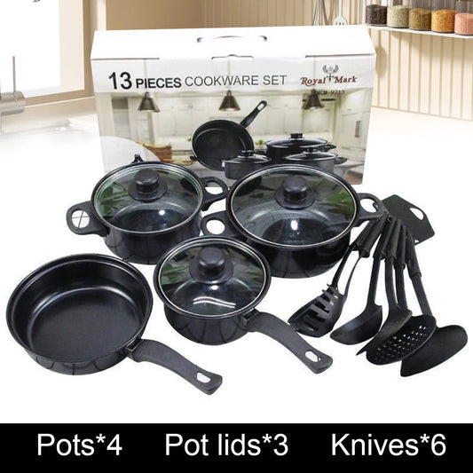 13pcs Non-Stick Cookware Set Soup Pot Frying Pan and Milk Pot Premium Milk Pot Maifan Stone Frying Pan Coating Kitchen Utensil