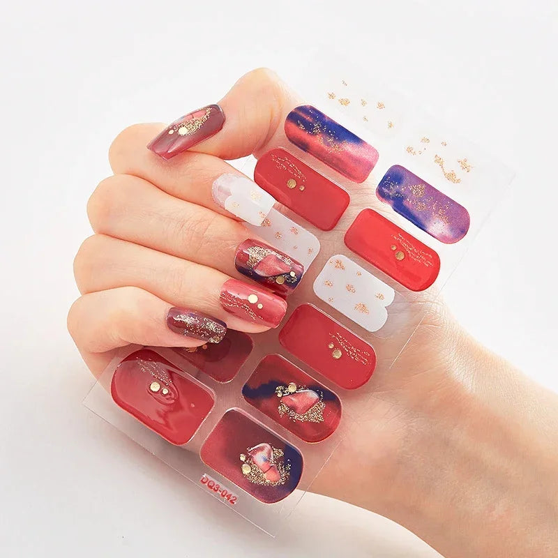 Semi Cured Gel Nail Sticker Pure Color UV LED Lamp Covered Waterproof Full Adhesive Long Self Nail Decals Manicure Lasting