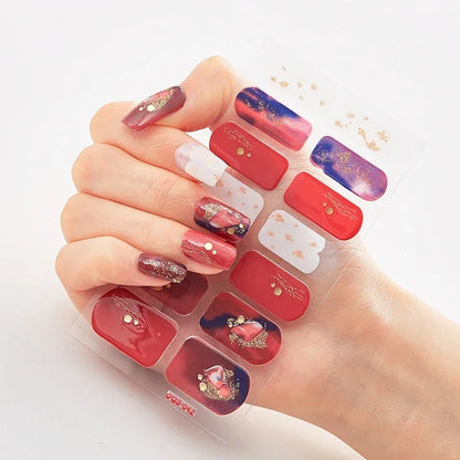 Semi Cured Gel Nail Sticker Pure Color UV LED Lamp Covered Waterproof Full Adhesive Long Self Nail Decals Manicure Lasting