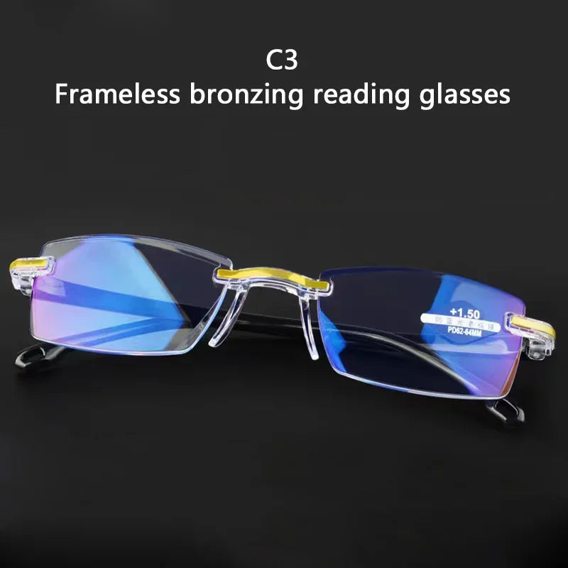 Diopter +1.0 +1.5 +2.0 +2.5 +3.5 +4.0 Frameless Anti-blue Light Reading Glasses Women Men Ladies Presbyopia Eyewear Frames