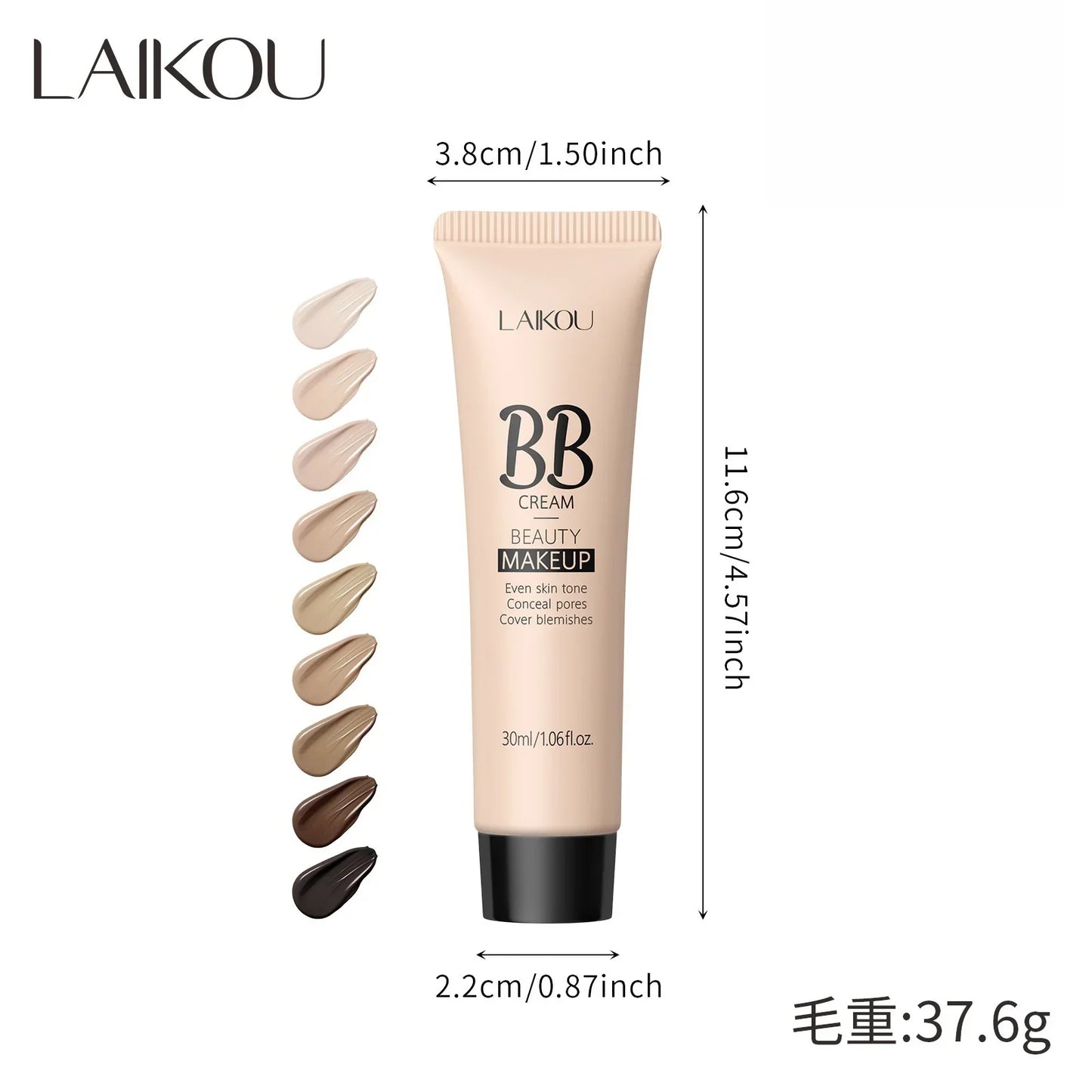 LAIKOU 9-color Foundation BB cream 30ml Natural Facial Concealer Cream Cover Dark Circles Pores Light Texture Makeup Base