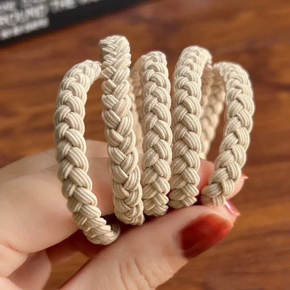 5PSC Simple Braided Hair Tie Nylon Highly Elastic Hairband Durable Coffee Rubber Band Women Girl