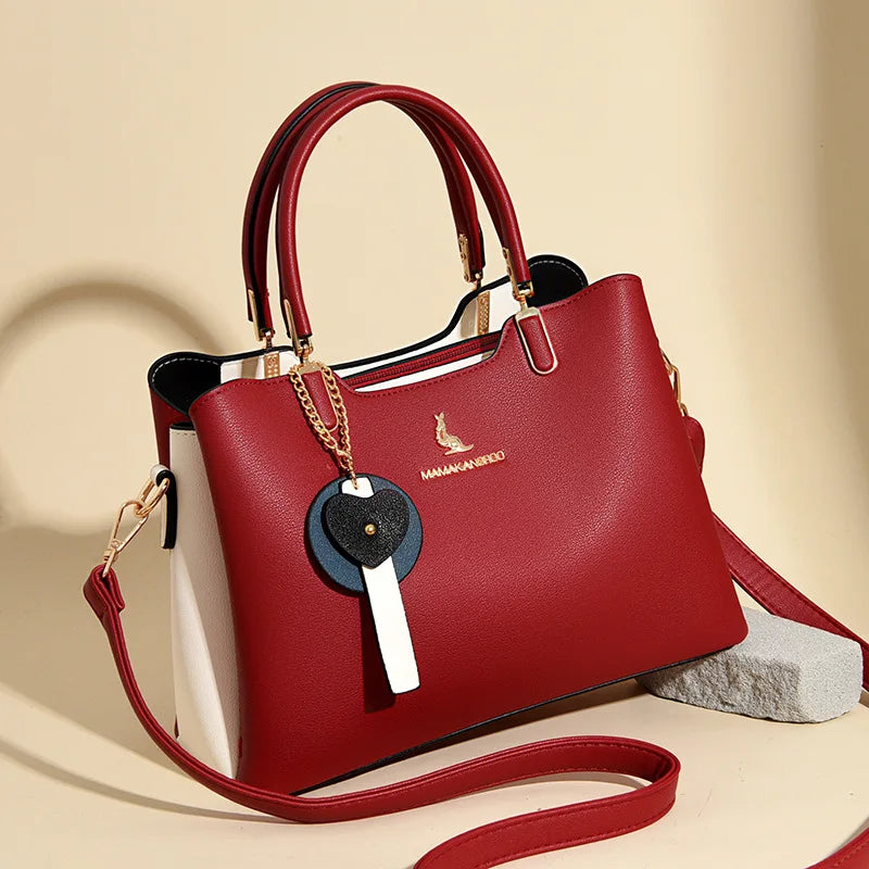 2025Autumn Fashion Simple Large Capacity Women's Handbag Color-Block Multi-Compartment High-End Mom Bag Commuter Bag